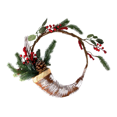 Frosted Cornucopia Artificial Christmas Wreath - 14-Inch, Unlit - IMAGE 1