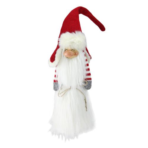 35" Red and White Christmas Slim Santa Gnome with White Fur Suit and Red Hat - IMAGE 1