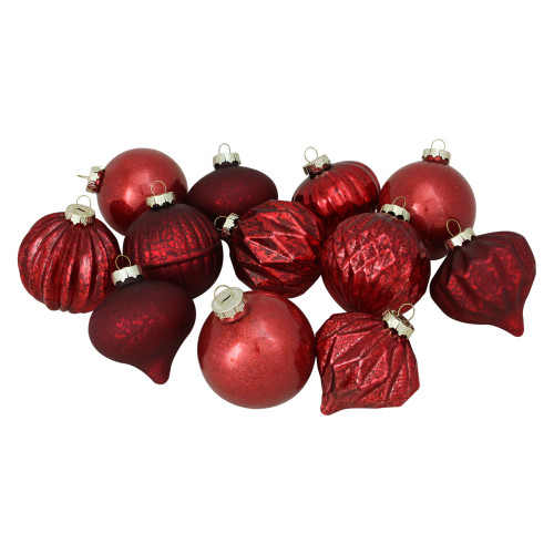 12ct Red Mercury Glass Style Glass Christmas Ornament Set 3" - IMAGE 1