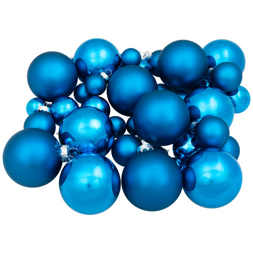 Shiny and Matte Blue Glass Ball Christmas Ornaments - 2.5" (63mm) - 40ct - IMAGE 1