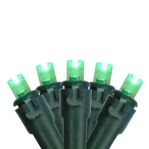 50 Green LED Wide Angle Christmas Lights, 16.25 ft Green Wire - IMAGE 1