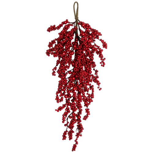 Berries Artificial Christmas Teardrop Swag - 24" - Red - Unlit - IMAGE 1