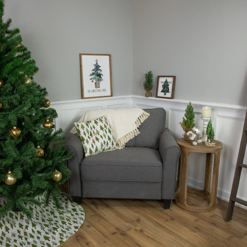 Woodland Trees Christmas Throw Pillow - 15"- Green and White - IMAGE 1