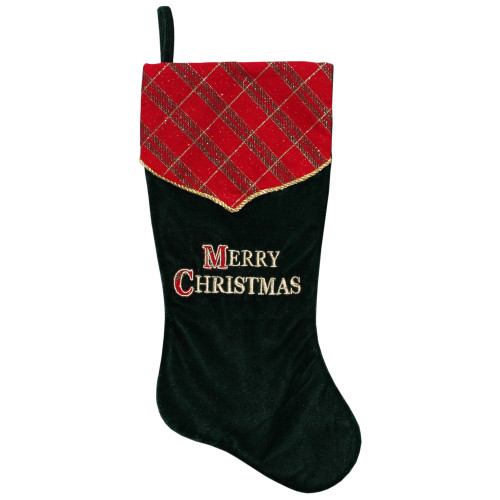 19" Green and Red 'Merry Christmas' Christmas Stocking - IMAGE 1