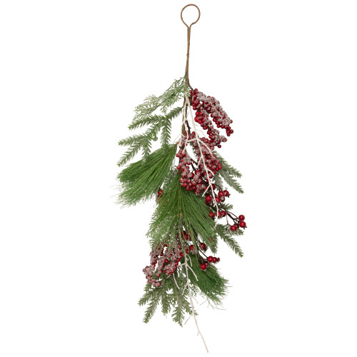 28" Frosted Red Berries and Pine Cones Artificial Christmas Teardrop Swag - IMAGE 1