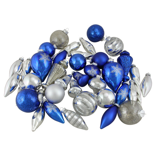 36ct Blue and Silver 2-Finish Asymmetrical Glass Christmas Ornaments 8" - IMAGE 1