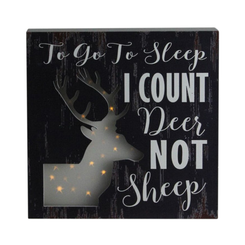 8"x8" LED Lighted Fiber Optic Deer “To Go to Sleep I Count Deer Not Sheep” Wall Art Decoration - IMAGE 1