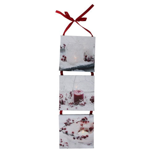 LED Lighted Winter Frost Berry and Candle Christmas Wall Art Decoration - 15.5" - IMAGE 1