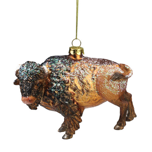 4.25" Glittered Copper Glass Buffalo Christmas Ornament - IMAGE 1