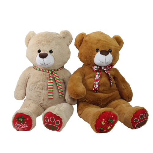 Set of 2 Brown and Beige Plush Christmas Stuffed Bear Figures 40" - IMAGE 1