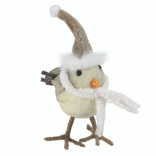 9.5" Ivory Standing Bird with Scarf and Santa Hat Christmas Figure Decoration - IMAGE 1