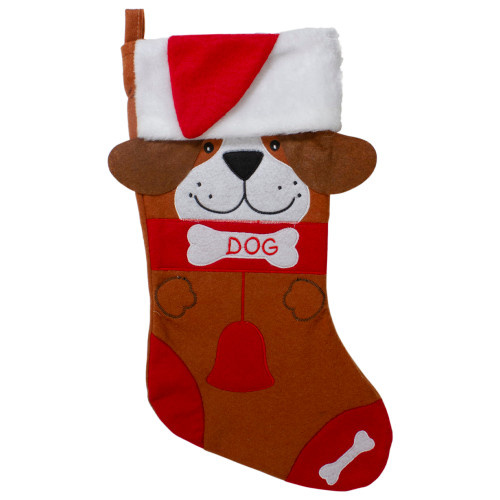 17" Red and Brown "DOG" Embroidered Christmas Stocking with Cuff - IMAGE 1