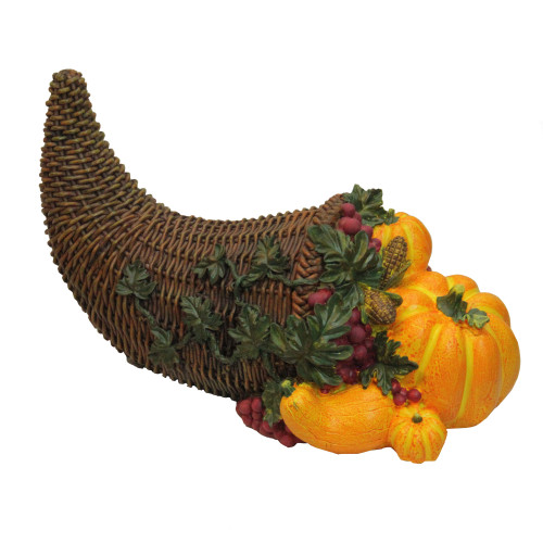 13" Brown and Vivid Orange Basket with Pumpkins Thanksgiving Tabletop Figurine - IMAGE 1