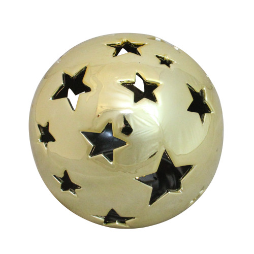 5.75" Gold Battery Operated LED Star Cut-Outs Shiny Christmas Ball Decor - IMAGE 1
