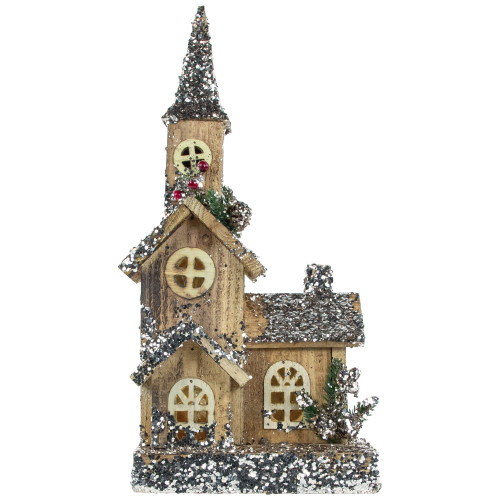 LED Lighted Rustic Wooden Church  Christmas Decoration - 17" - IMAGE 1
