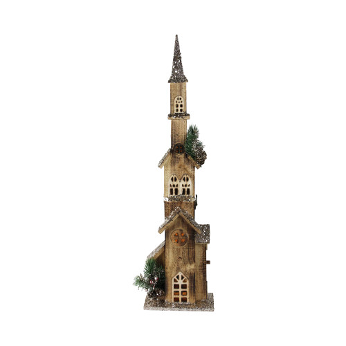 27.5" LED Lighted Brown and Cream Church Christmas Decoration - IMAGE 1