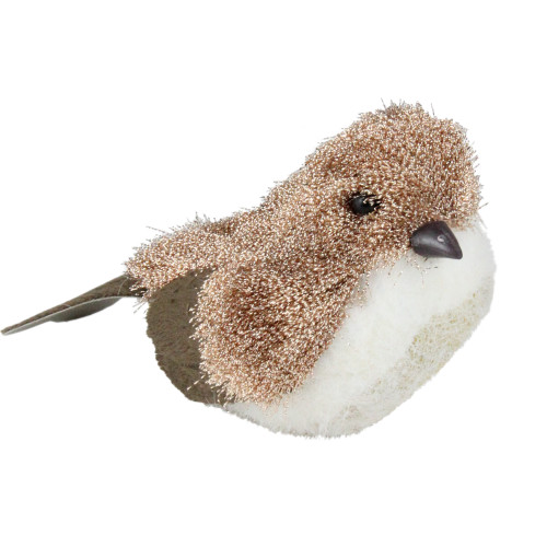 Sparkling Bird Figure Christmas Decoration - 6.5" - Brown and White - IMAGE 1