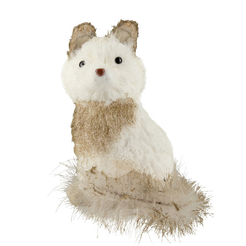 9.25" White Sisal Fox with Gold Glitter Christmas Figure - IMAGE 1