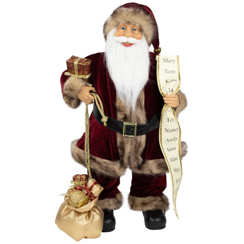 24" Wine Red and Brown Woodland Standing Santa Claus Christmas Figure with Name List - IMAGE 1