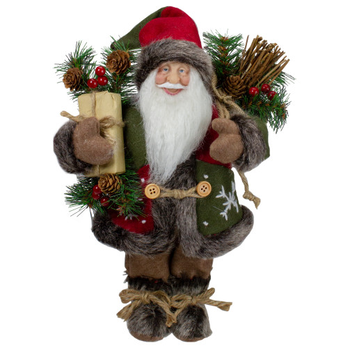 12" Rustic Santa Claus with Burlap Sack Standing Christmas Figure - IMAGE 1