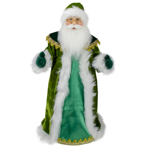 18" Green and White Irish Christmas Santa Claus Tree Topper - Unlit - IMAGE 1