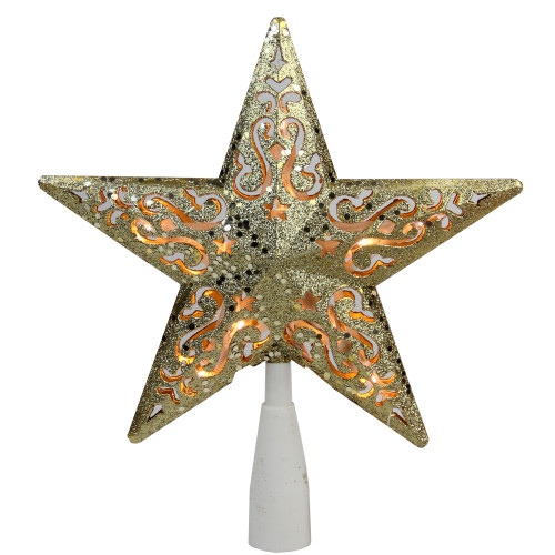 8.5" Gold Glitter Star Christmas Tree Topper - Clear Lights - IMAGE 1