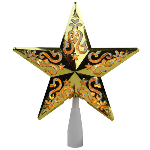 8.5" Lighted Gold and White Star Cut-Out Design Christmas Tree Topper - Clear Lights - IMAGE 1