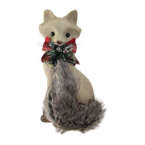 13.25" Brown and Gray Fox Sitting with Tail Curled Christmas Figurine - IMAGE 1