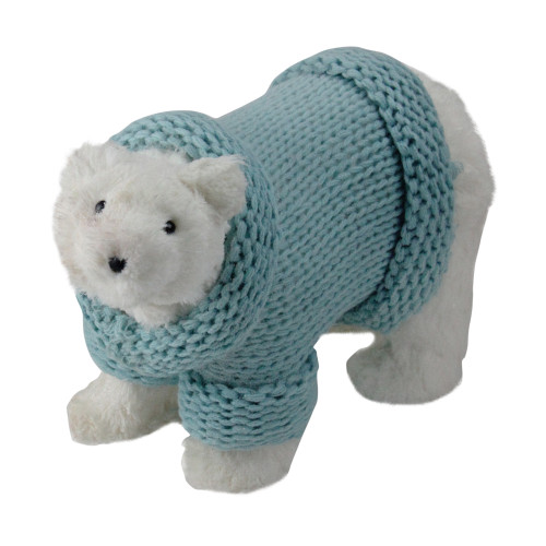 12.5" Retro Christmas White Standing Polar Bear in Mint Green Knit Sweater Christmas Decoration - IMAGE 1