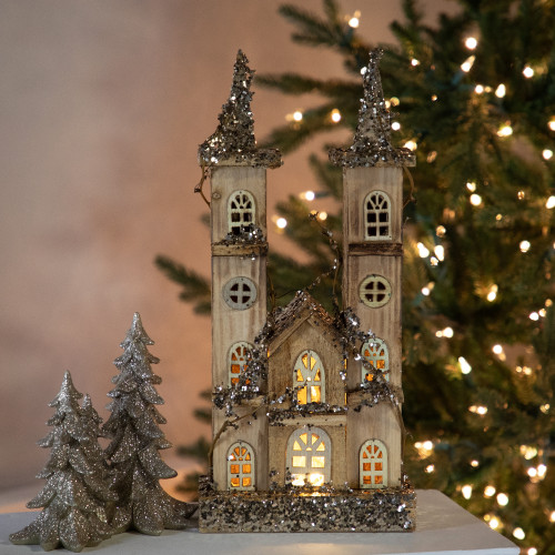 16.5" LED Lighted Double Tower Church Christmas Decoration - IMAGE 1