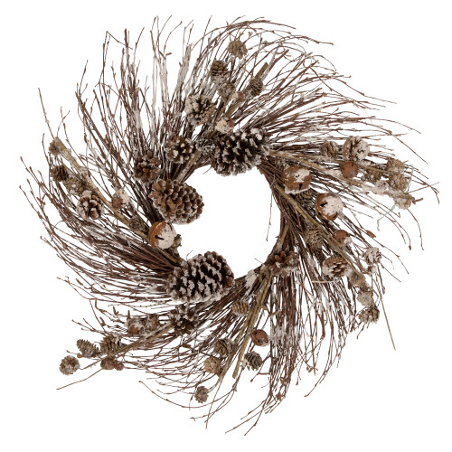 Iced Pine Cones and Bells Christmas Twig Wreath, 20-Inch, Unlit - IMAGE 1