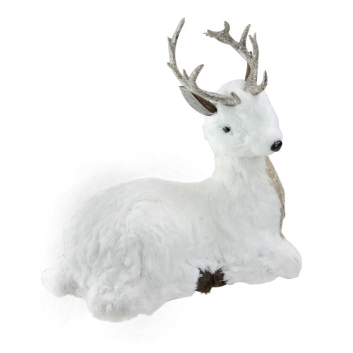 11" Gilded White Christmas White and Gold Sitting Deer Table Top Decoration - IMAGE 1