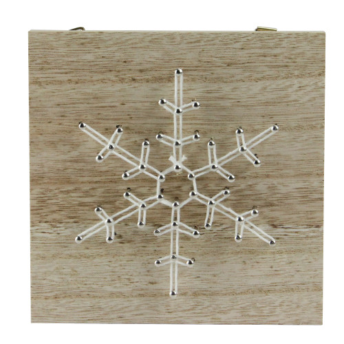 5.5" "Crazy String" Natural Finished Wood and White String Snowflake Wall Decoration - IMAGE 1
