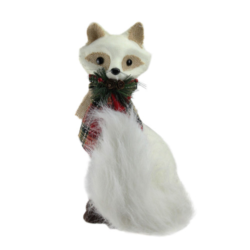 13" Cream White and Black Fox with Plaid Bow Christmas Figurine - IMAGE 1