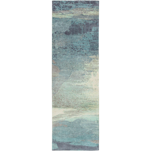 2.5' x  8' Blue and Gray Rectangular Area Throw Rug Runner - IMAGE 1