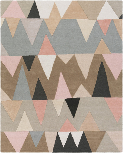 8' x 10' Abstract Mountains Blush Pink, Peanut Butter Brown and Stone Gray Hand Tufted Wool Rug - IMAGE 1