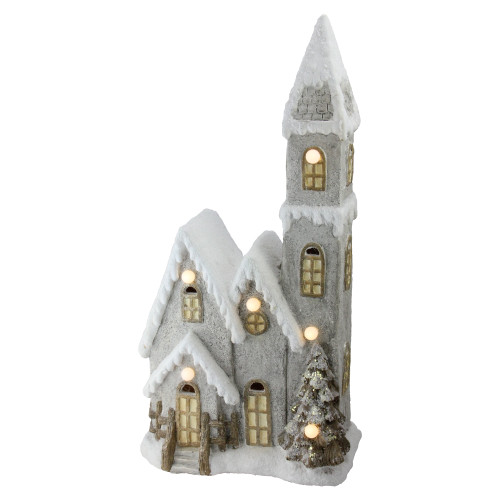 24.5" Gray and White LED Lighted 3-Tier Musical House Tabletop Christmas Decor - IMAGE 1