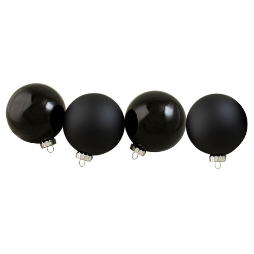 4ct Black 2 Finish Glass Ball Christmas Ornaments 4" (100mm) - IMAGE 1