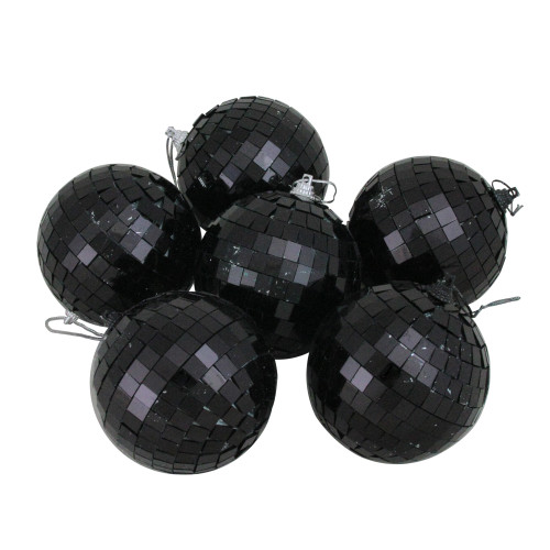 6ct Black Disco Shatterproof Christmas Ball Ornaments 3.25" (80mm) - IMAGE 1