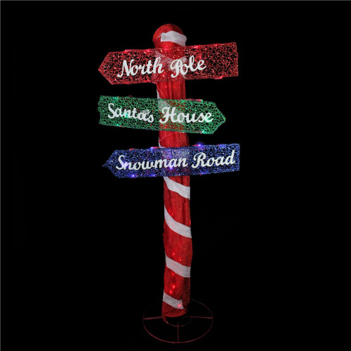 4.75' Pre-Lit Red and White LED Christmas Outdoor Folding Road Sign - IMAGE 1