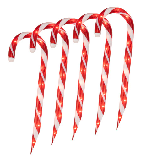 Lighted Candy Cane Outdoor Christmas Pathway Markers - 13.5' White Wire - Set of 10 - IMAGE 1