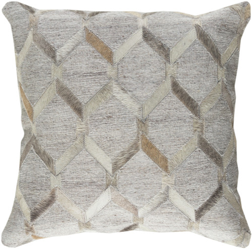 20" Gray and White Geometric Patterned Square Throw Pillow - Down Filler - IMAGE 1