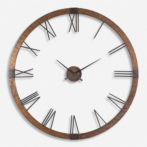 Large Roman Numeral Round Wall Clock - 61" Brown and Black - IMAGE 1
