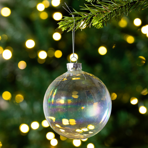 Christmas Glass Ball Ornaments - 4" (100mm) - Clear Iridescent - 4ct - IMAGE 1