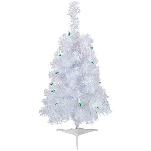 2' Pre-Lit Slim White Artificial Christmas Tree - Green Lights - IMAGE 1