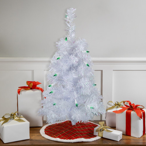 2' Pre-Lit Slim White Artificial Christmas Tree - Green Lights - IMAGE 1