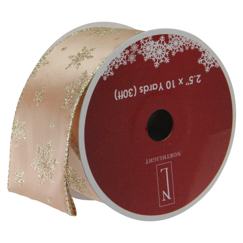 Gold Snowflakes Christmas Wired Craft Ribbon 2.5" x 10 Yards - IMAGE 1