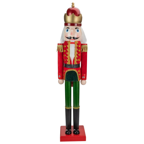 35.5" Red and Green Velvet Wooden Christmas Nutcracker King - IMAGE 1