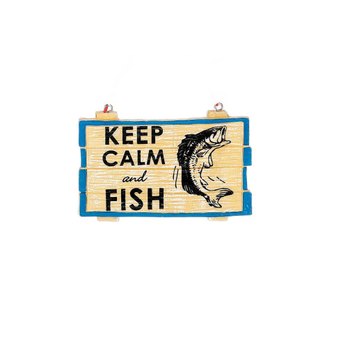 3.25" Blue, Beige, and Black Faux Wood "Keep Calm and Fish" Christmas Ornament - IMAGE 1
