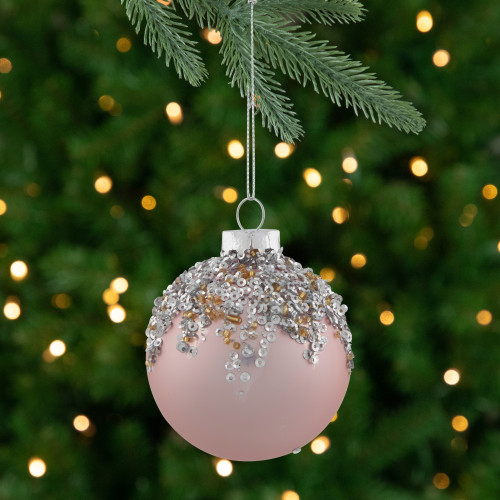 4ct Pink Beaded and Sequined Glass Ball Christmas Ornament Set 2.75" (70mm) - IMAGE 1
